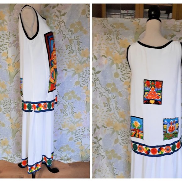 Vintage 1980s Lori Ann Sleeveless Midi Dress Mystical Symbols S 10 - Picture 9 of 13